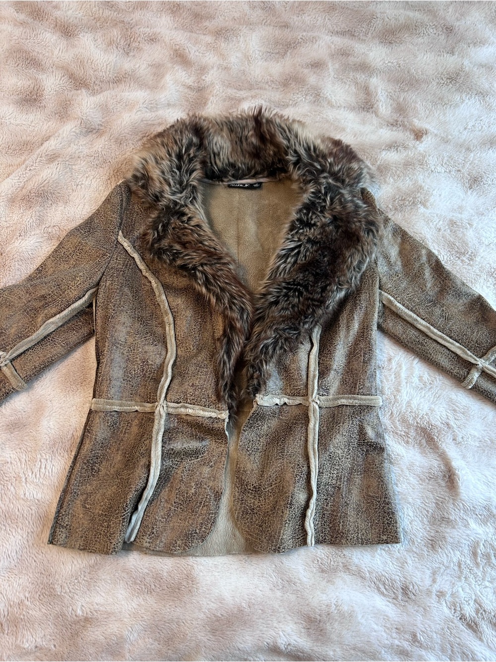Allen B. By Allen Schwartz Brown Faux-Shearling Penny lane coat jacket